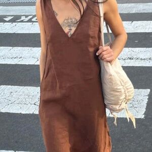 Deiji Studios Light Dress Linen in Brown Large Lagenlook Minimalist Coastal